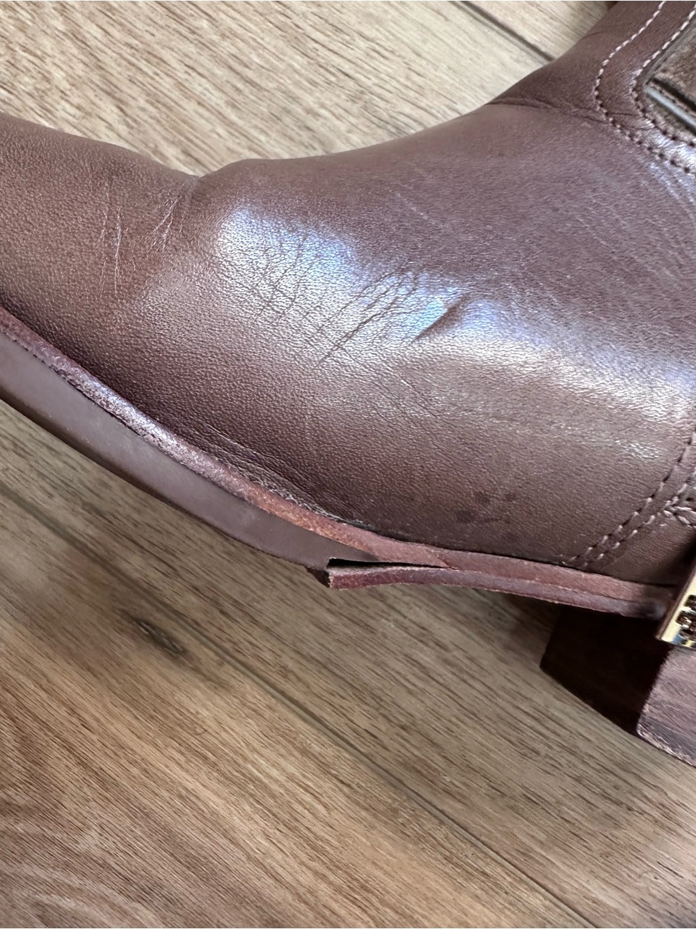 Tory Burch Brown Leather and Suede Mid-Calf Riding Boots - Picture 2 of 7